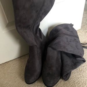 Torrid Over the Knee Gray Faux Suede Boots